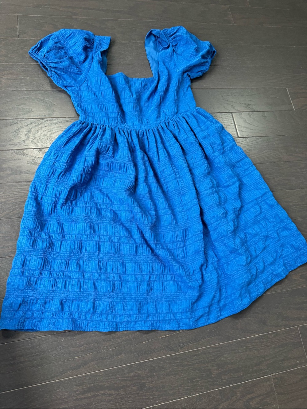 Women’s Pink Lily Blue Puff-Sleeve Cotton Dress